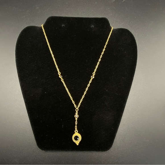 Black & Gold Tone Made In Korea Drop Necklace 16” - Picture 3 of 4
